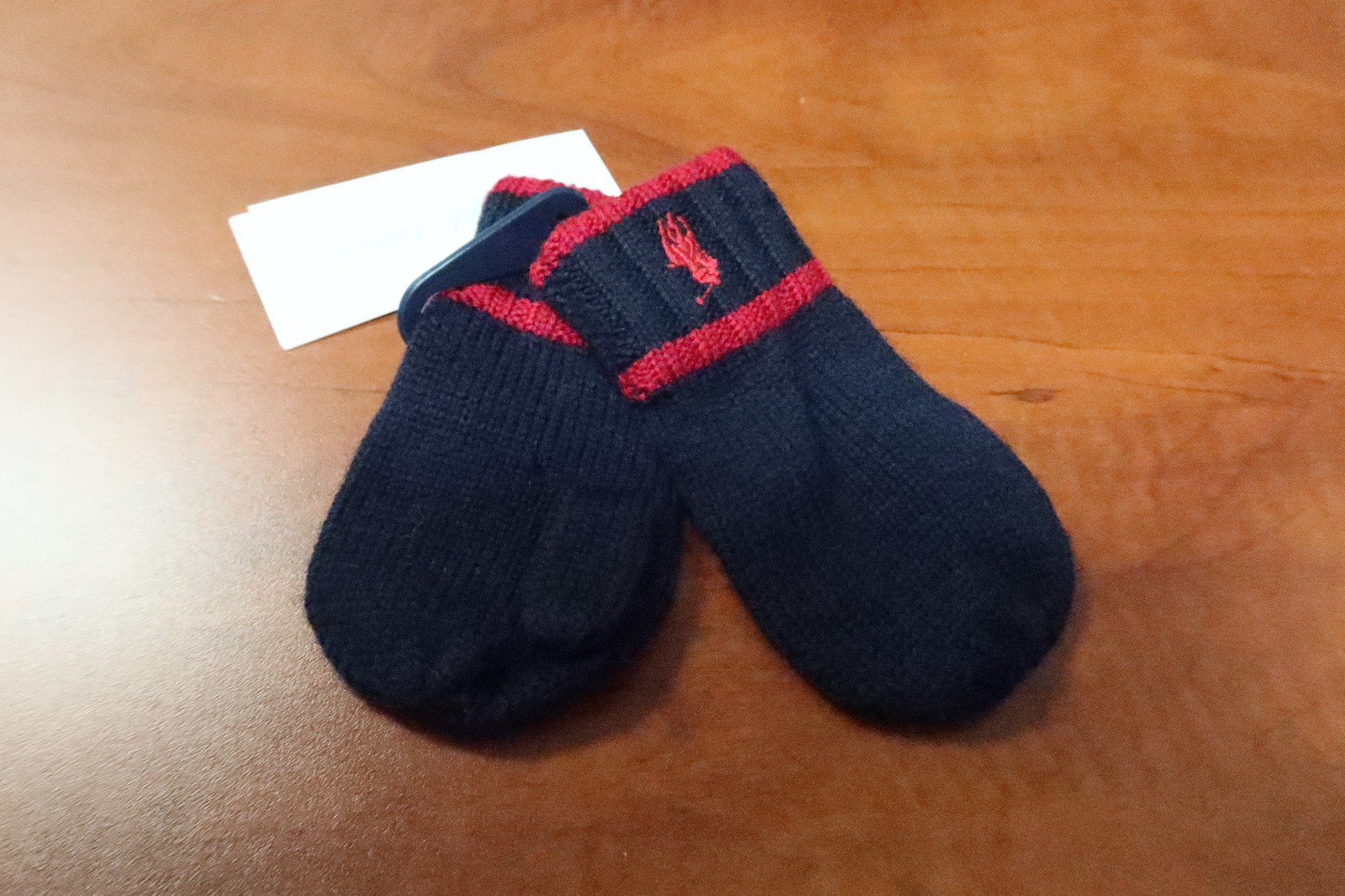 New Ralph Lauren Baby Wool Mittens Gloves – 9M – 24M (13cm x 7cm) Navy / Red