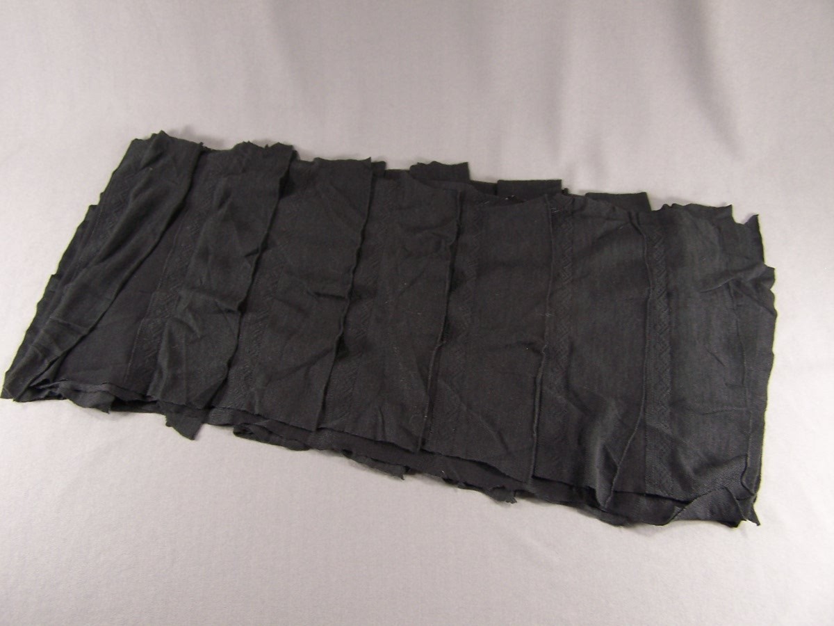 Black jersey knit fabric 72″ extra long ruffled scarf 8″ wide layered ruffles