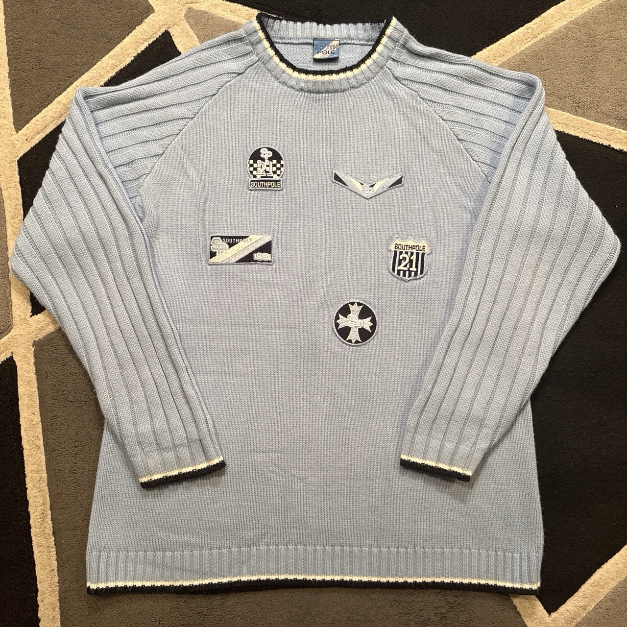 Light blue South Pole 90s knit sweater with patches