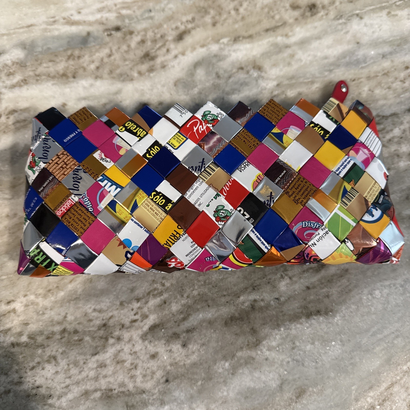 Nahui Ollin Recycled Candy Wrapper Woven Clutch Bag Multicolor Eco