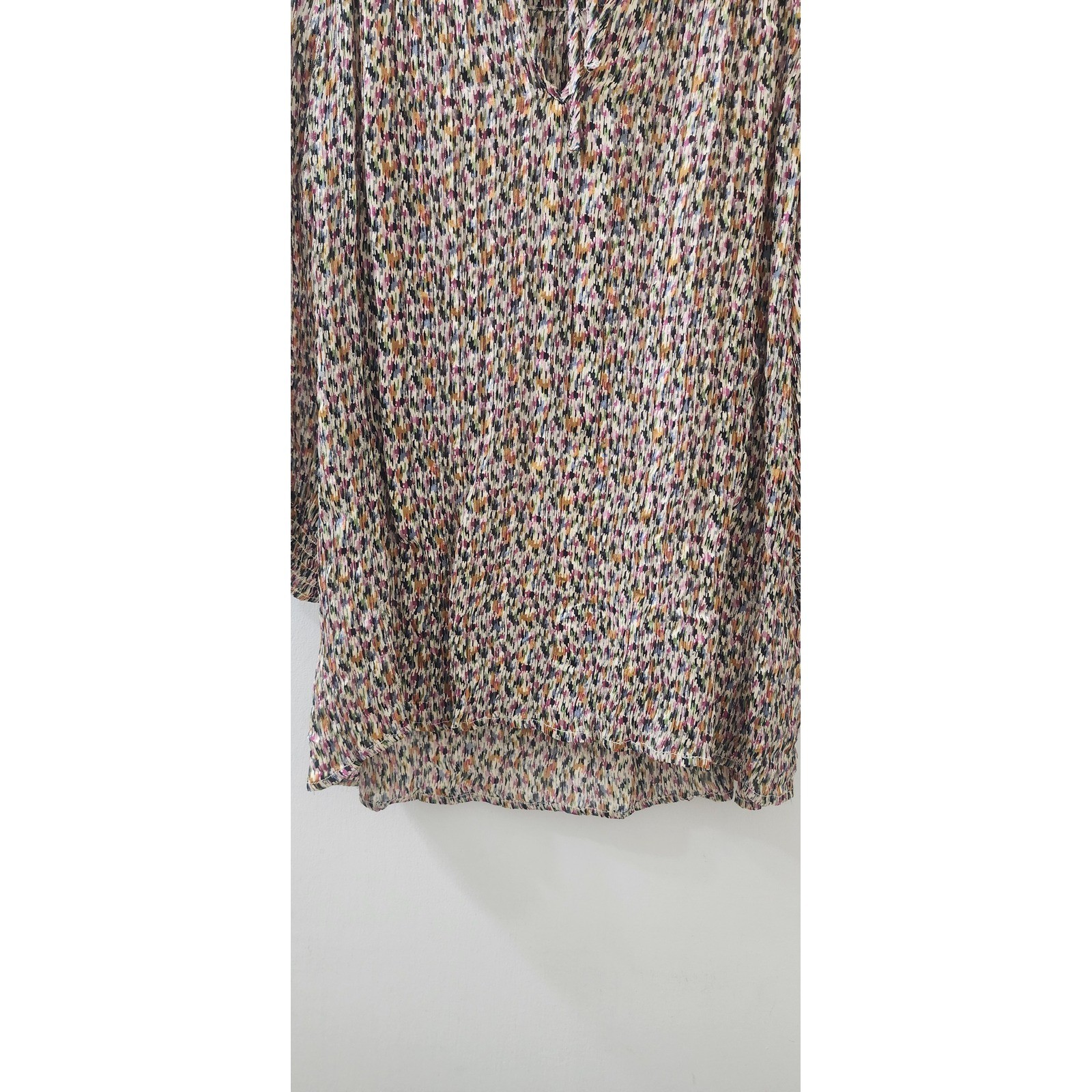ba&sh Lady Top Multi Color Abstract Pleated Ruffle Neck Blouse Size 1 Small