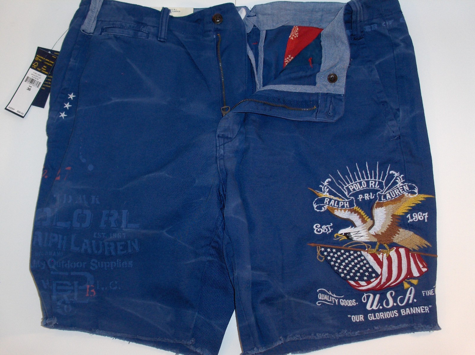 POLO RALPH LAUREN Men’s Eagle USA Flag Vintage Straight Fit Flat Front Shorts