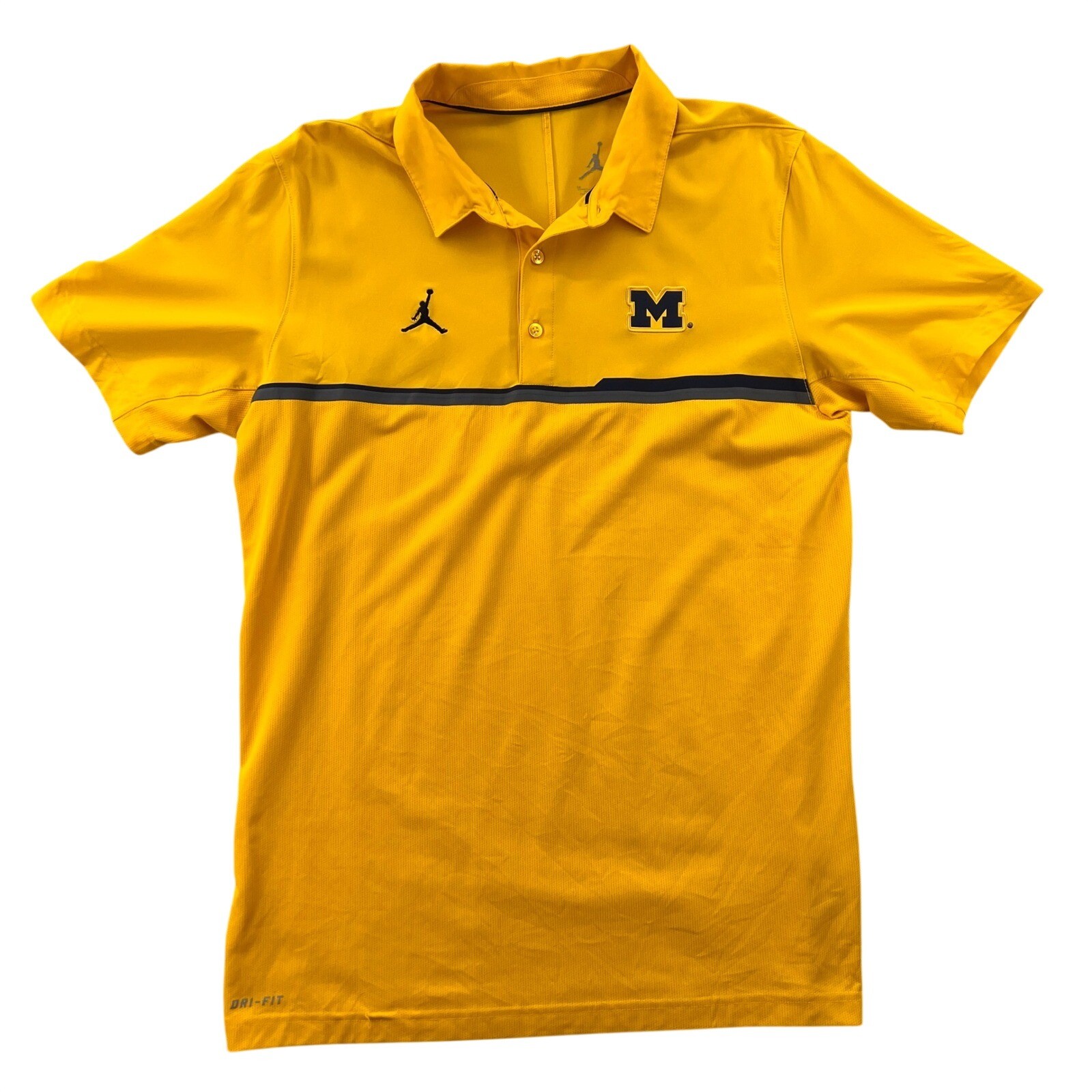 Nike Air Jordan Michigan Wolverines Polo Shirt Men Medium Yellow Dri Fit Sporty
