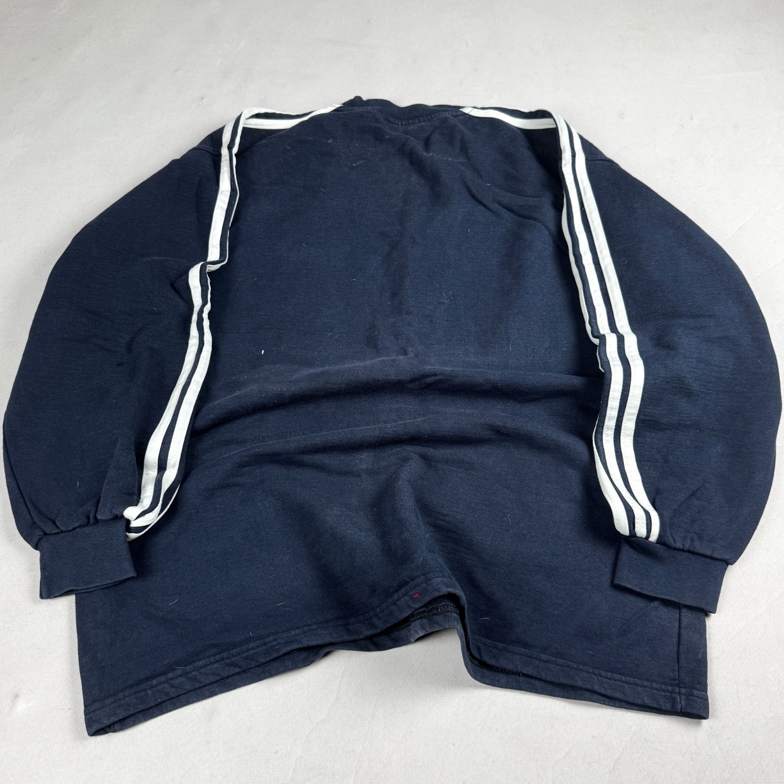 Mens Vintage Adidas Big Logo Three Stripe Crewneck Sweatshirt Navy Orange Sports