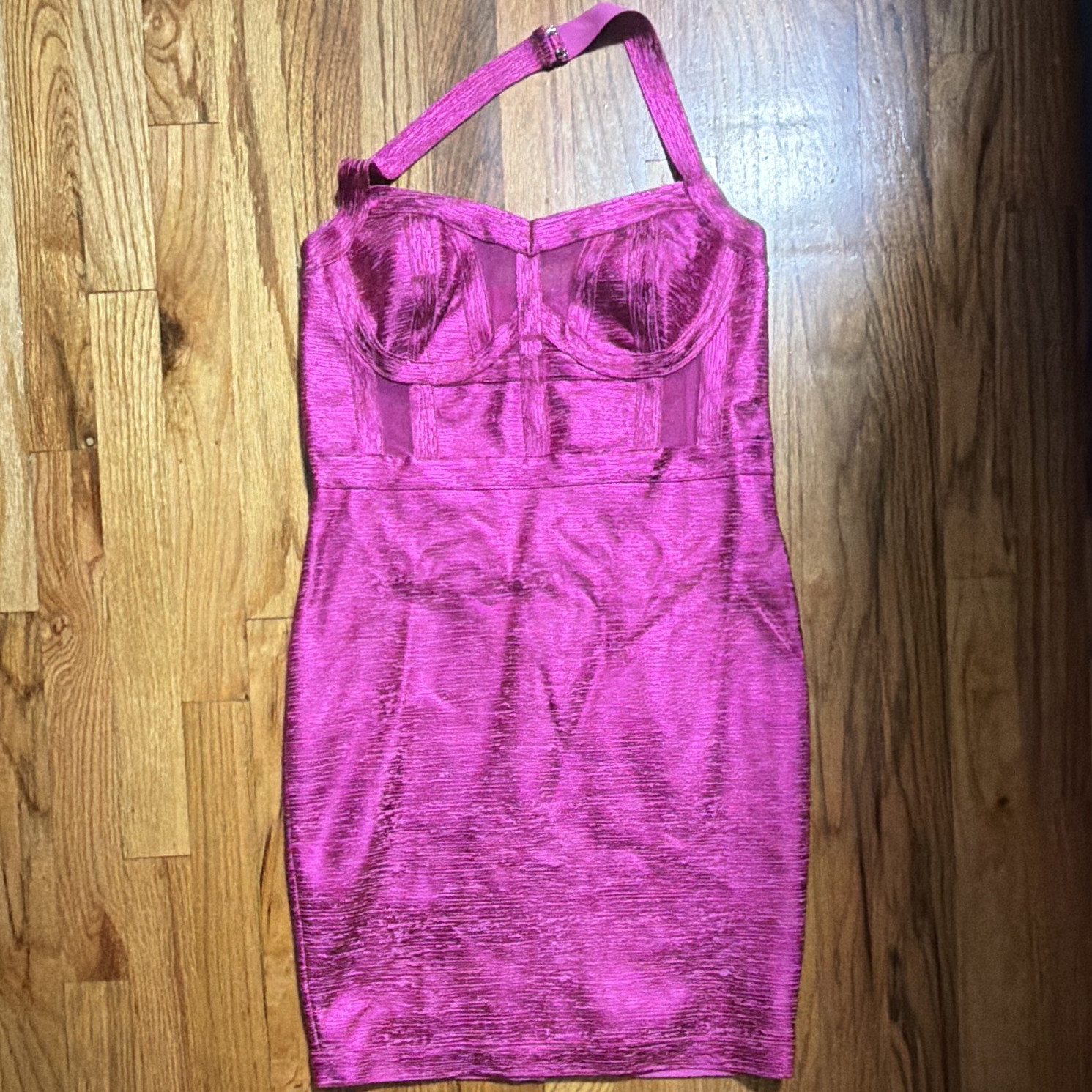 Fashion Nova Pink Bandage Bodycon Mini Dress Sweetheart Neckline L Poly/Spandex