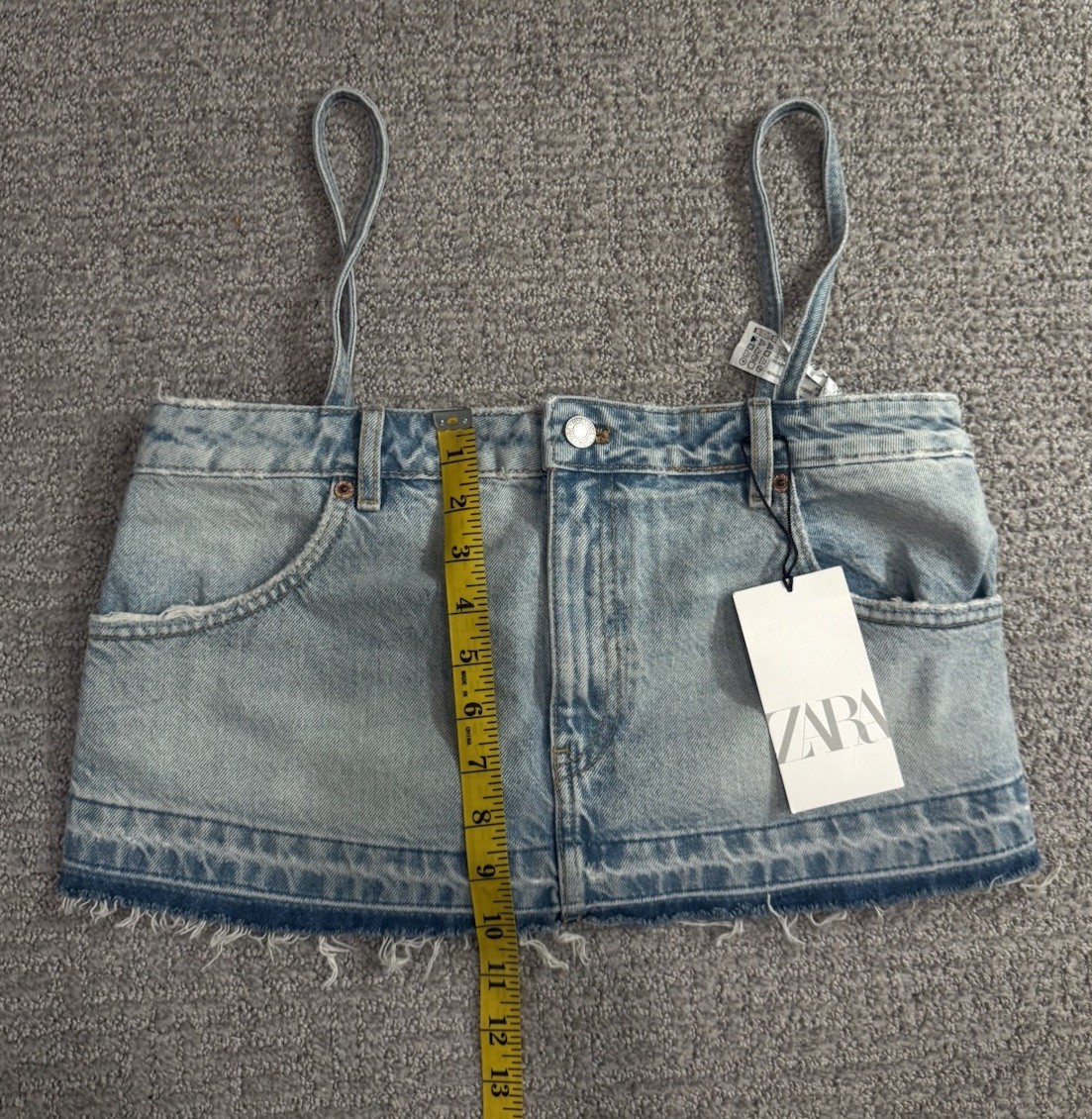 ZARA Skirt Effect Cropped Denim Spaghetti Straps Jean Tank Top