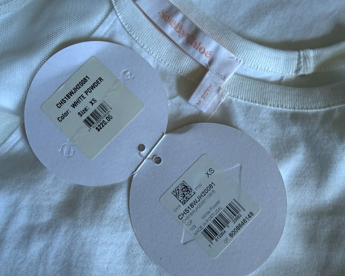 See by Chloe Long Mesh Sleeve White Powder Top SZ XS NWT $220