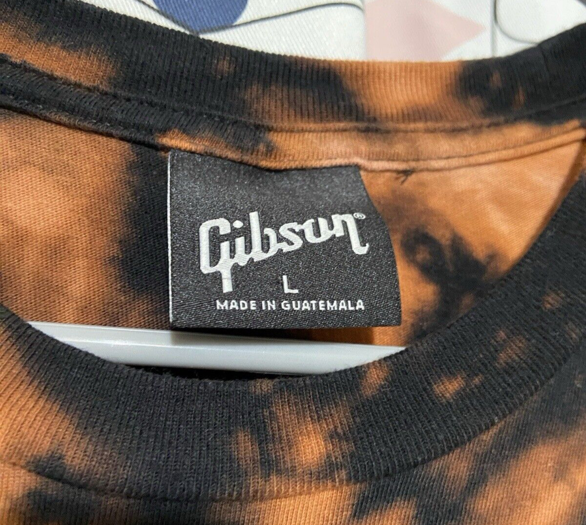 Gibson Guitar T-shirt (music instrument company) / bleach tie-dye / small