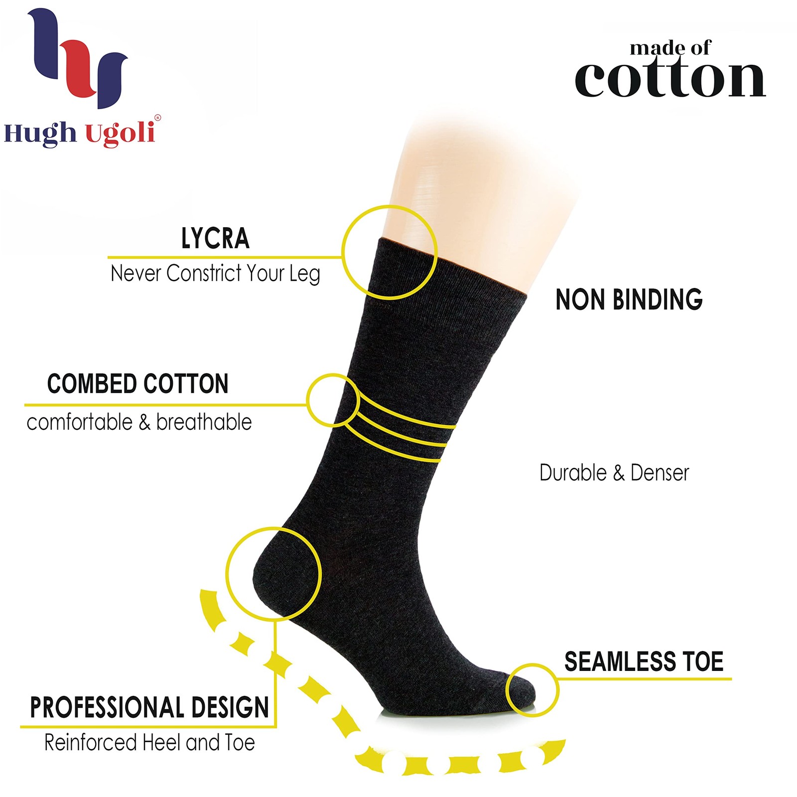 Hugh Ugoli Women’s Thick Cotton Winter Crew Socks 10-12, Navy Blue (3 Pairs)