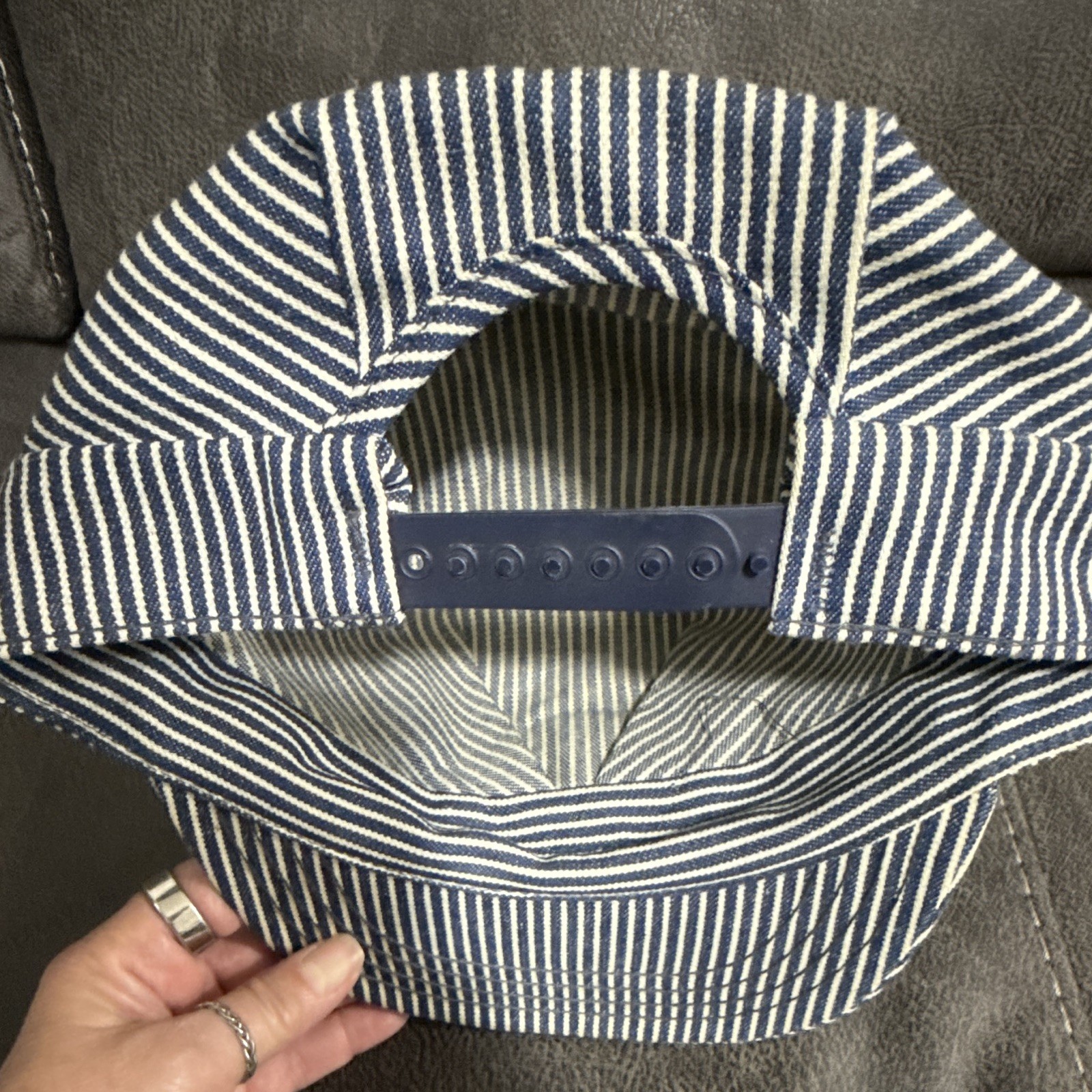 Men’s Blue & White Striped Adjustable train conductor Hat One Size