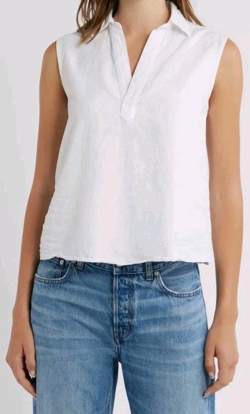 Frank & Eileen Olivia Popover Henley Tank Top White Collared Cotton Shirt Small