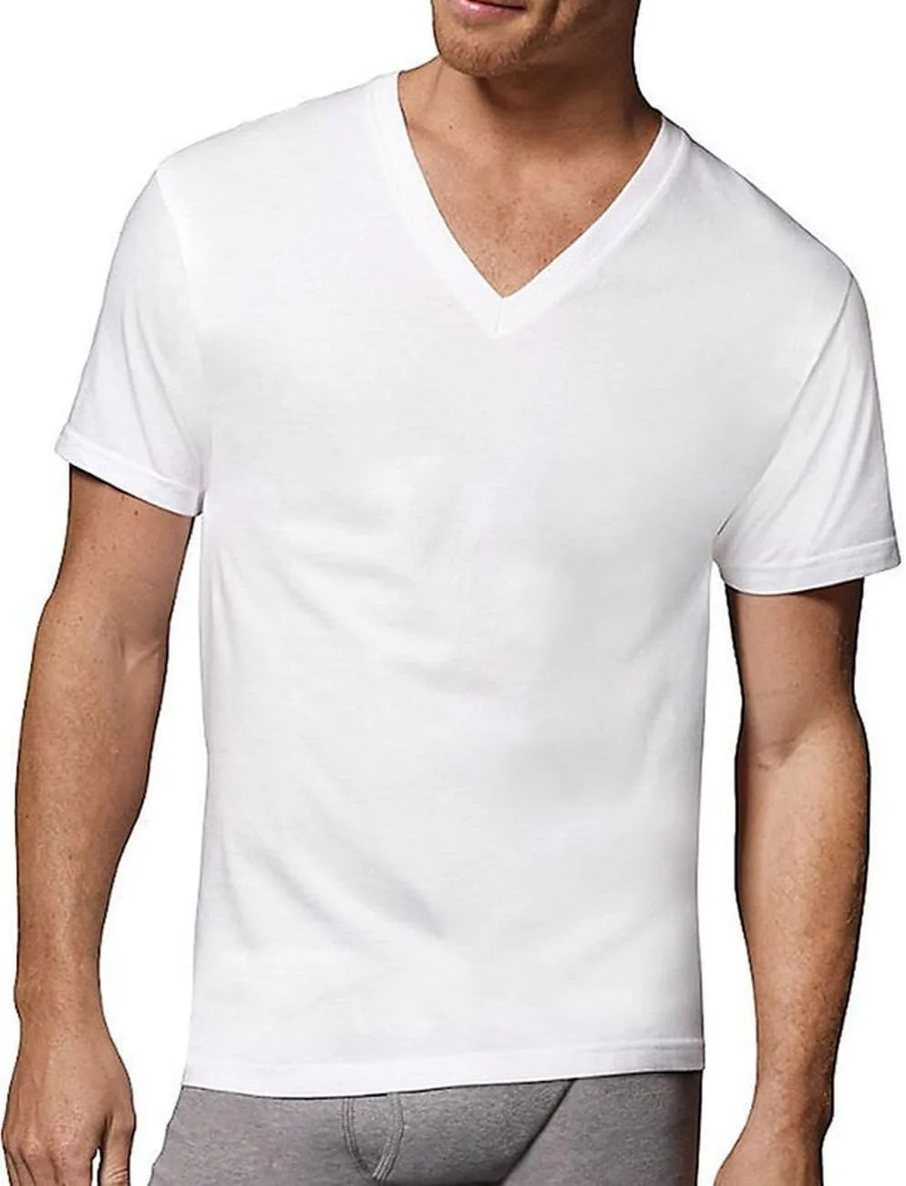 Hanes Mens V-Neck T-Shirt Pack Moisture Wicking Cotton Undershirts White