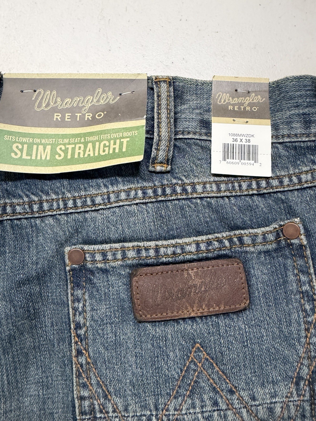 New Mens Wrangler Retro Slim Straight Blue Jeans 38 x 36 True To Size 88MWZDK