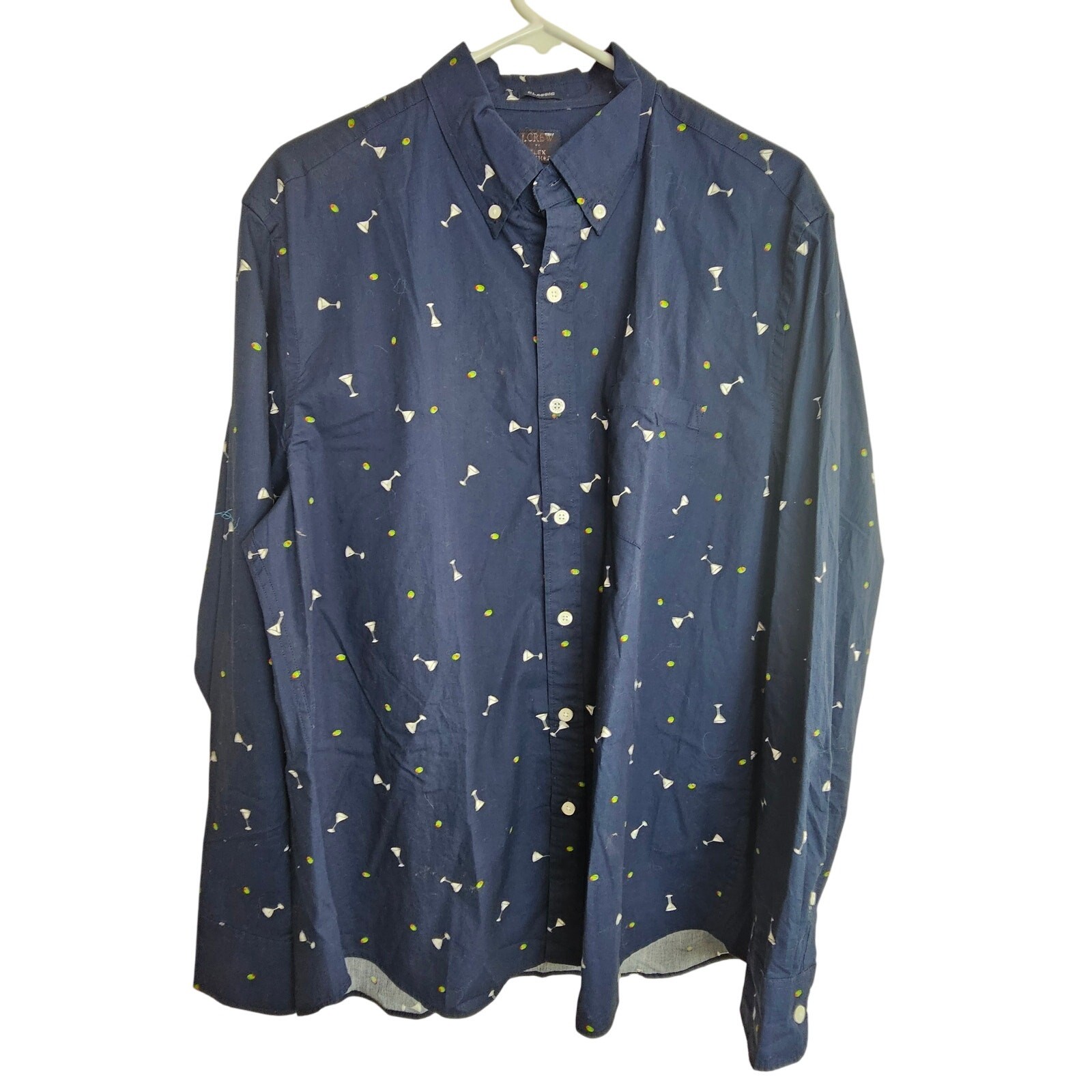 J. Crew Mens Martini Print Button Shirt L Classic Fit Flex Washed Preppy Resort