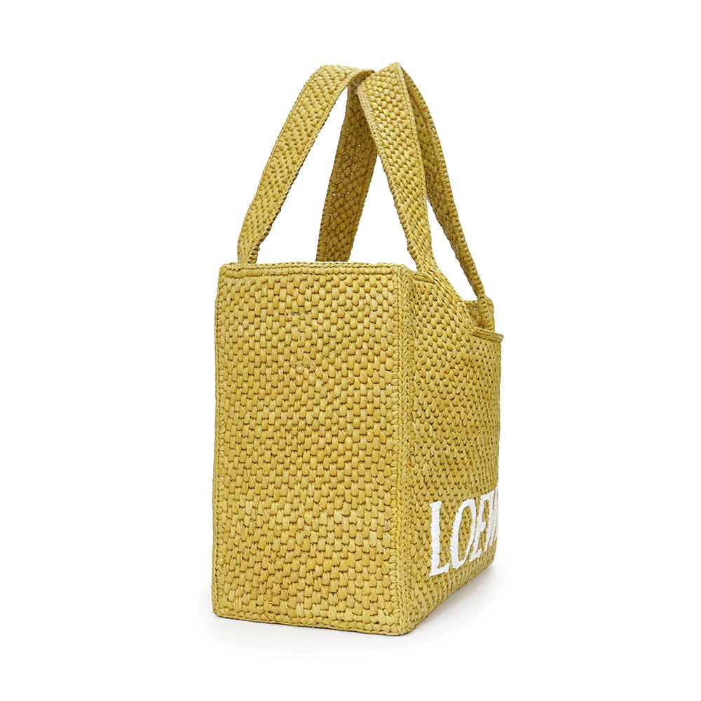 LOEWE Font Medium Oak Yellow A685B61X01 Tote Raffia / Calfskin Unisex #BCB1941