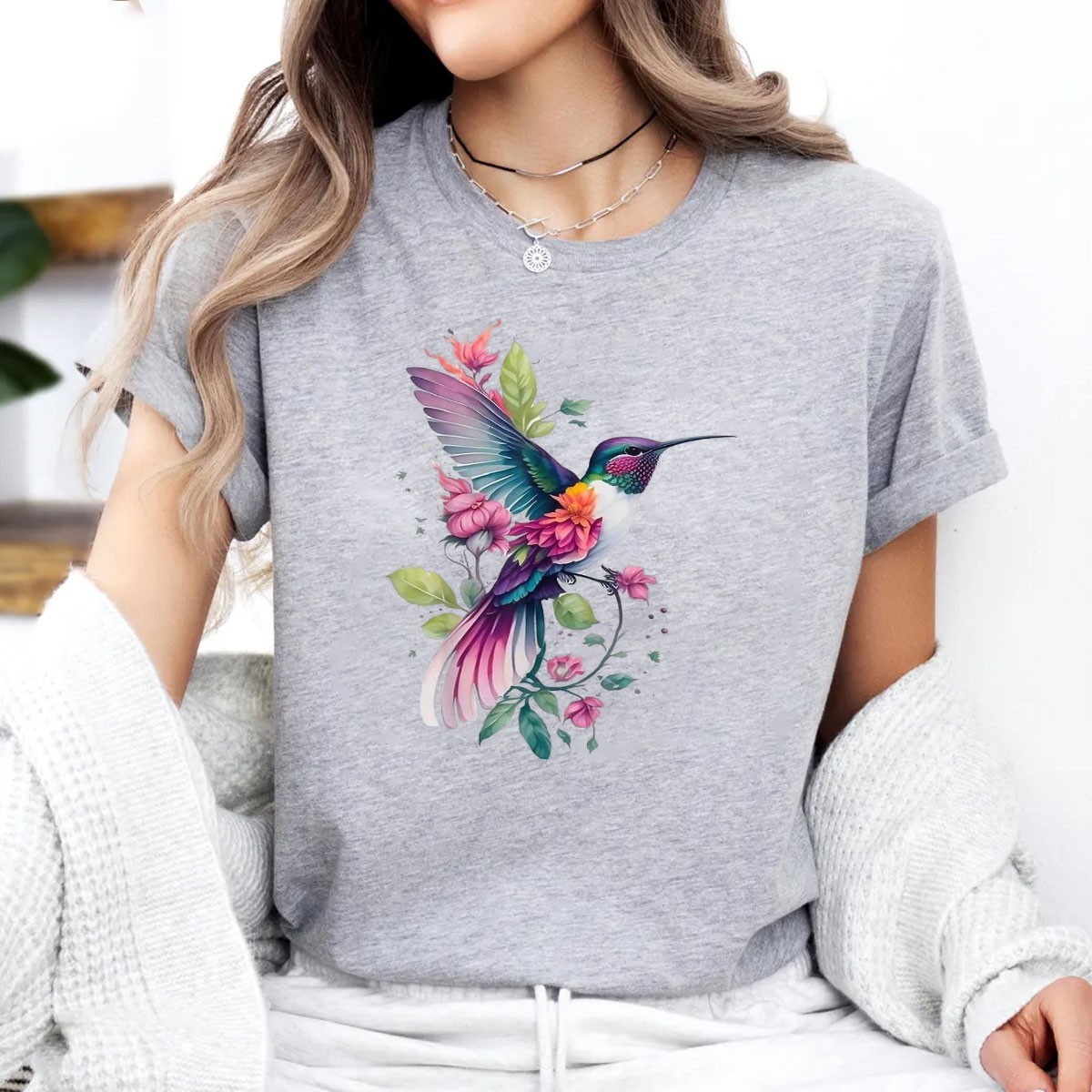 Floral Humming Bird Flowers Tie Dye Shirt Colorful Hummingbird Gift Tee