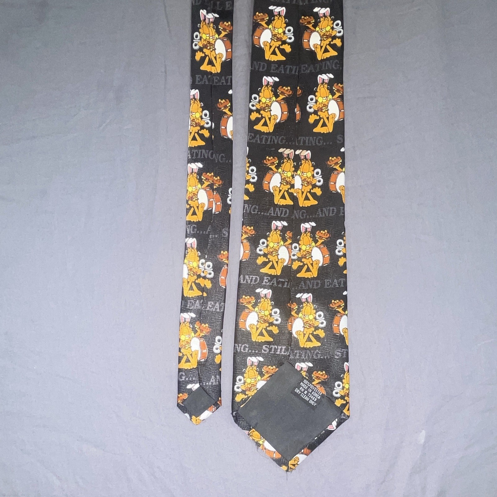 Black/Orange/White Garfield Cartoon Graphic Printed Polyester Woven Men’s Tie