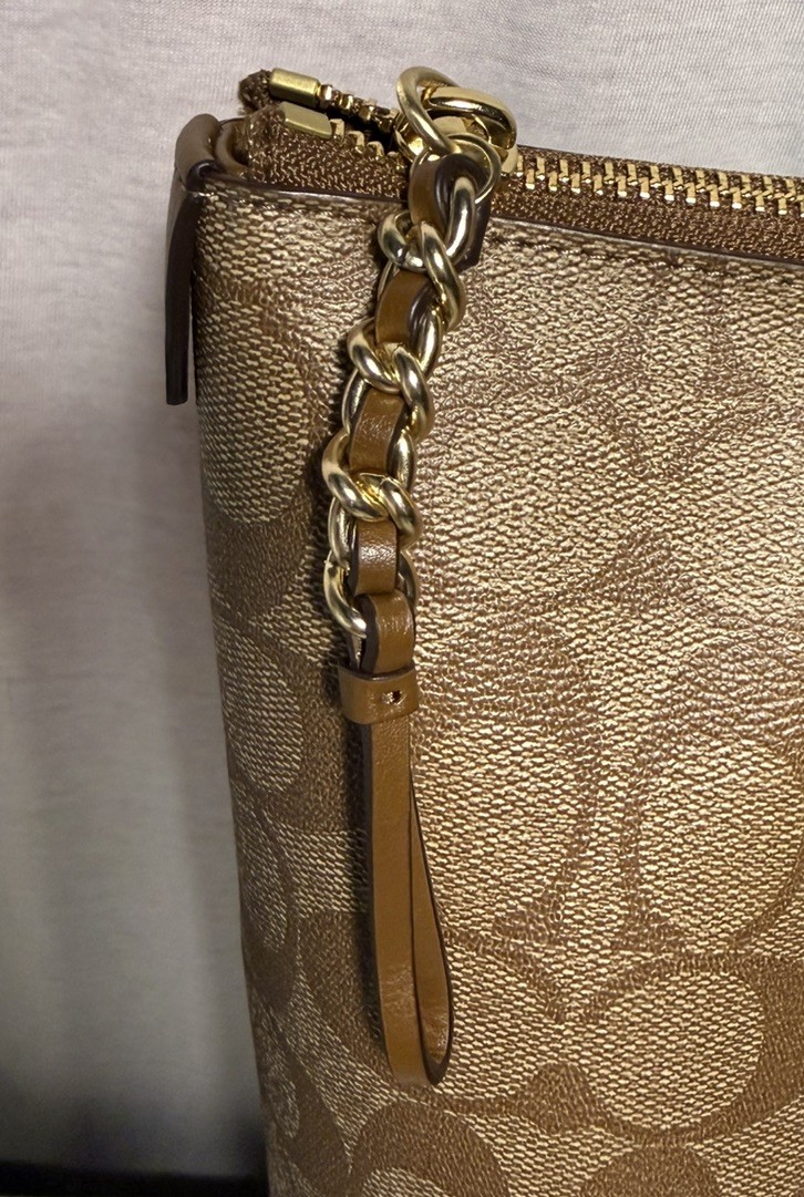 NEW NWT Coach Signature Ava Chain Tote Handbag Purse Khaki Shoulder Bag #23526