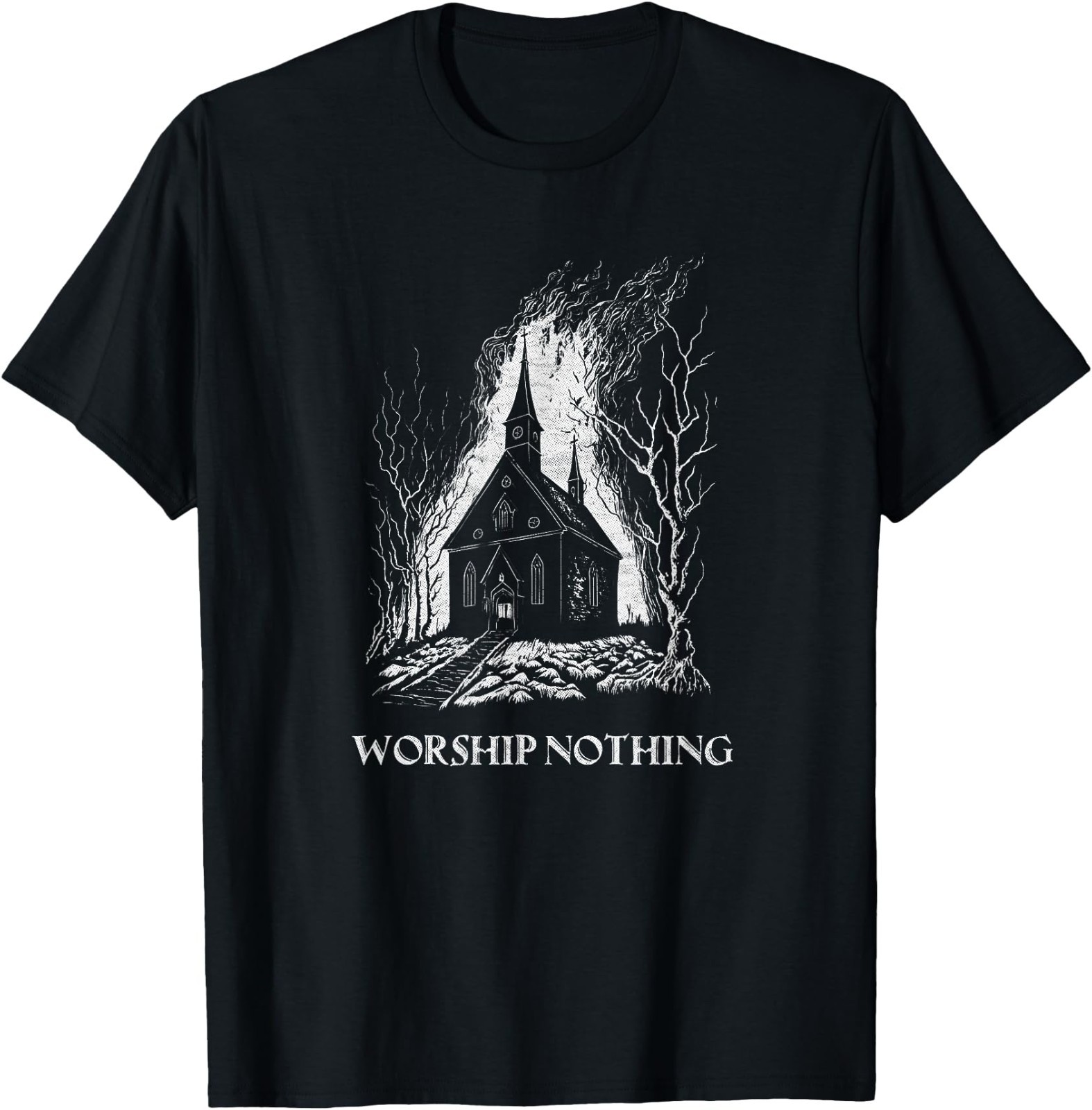 Occult Burning Church Atheists Agnostic Worship Nothing T-Shirt