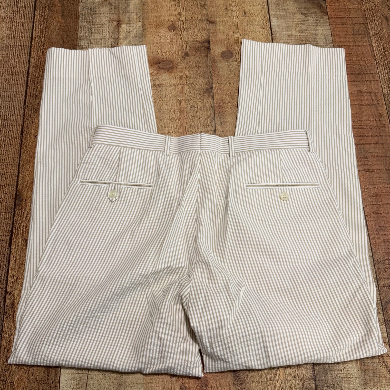 Haspel Men’s Cream White Seersucker Lightweight Pants Sz 34W 30L Preppy Classic