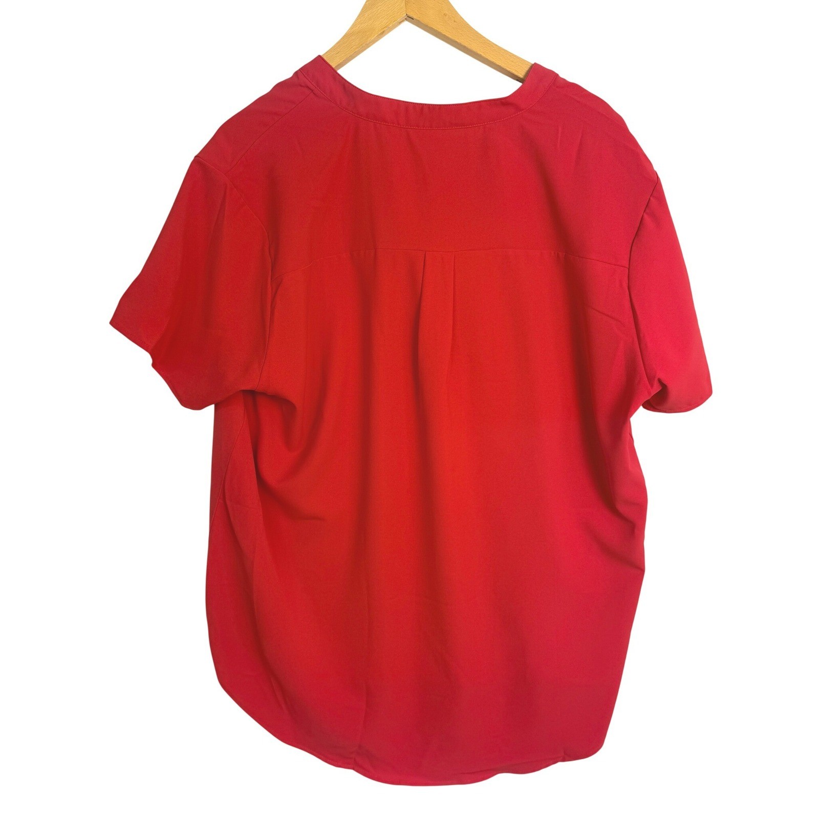 Red Short Sleeve Split V-Neck Blouse XXL High-Low Hem Casual Top NWOT