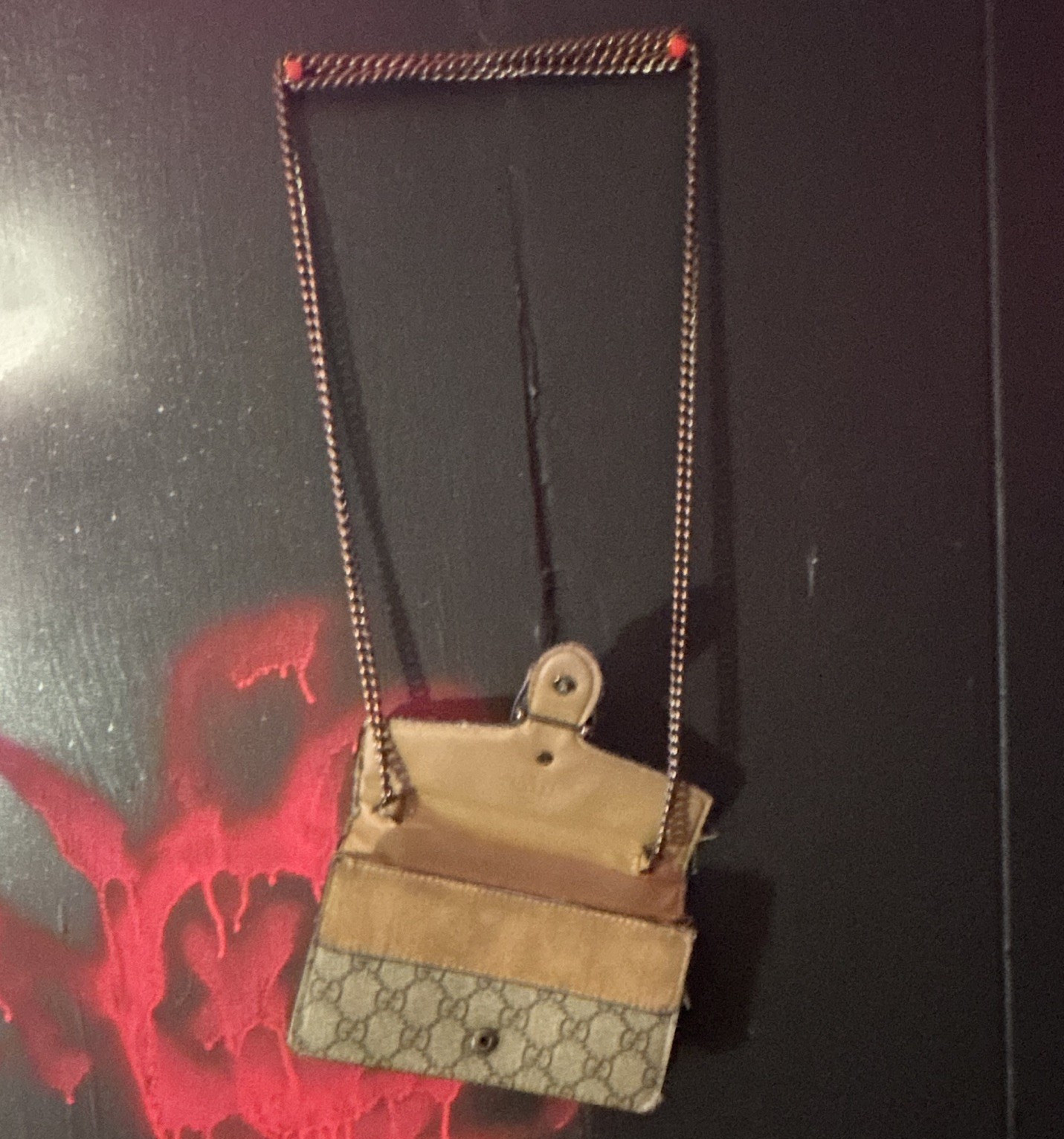 Gucci GG Monogram Chain Strap Shoulder Bag Purse, Beige/Brown