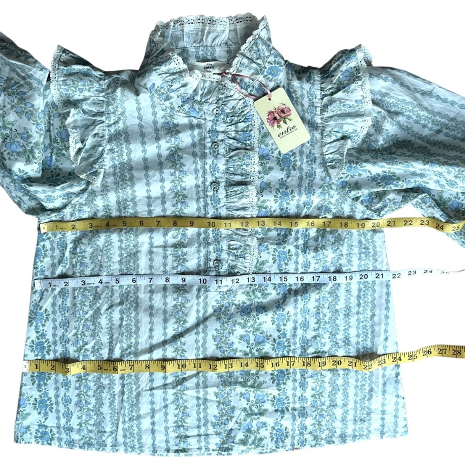 Womens Large Cotton Top Victorian Garden Blouse Crochet Coquette Shirt Edwardian