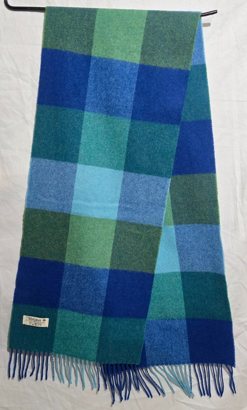 John Hanly & Co Woven in Ireland Lambswool Scarf Blue Green Square 11 1/4″ x 58″