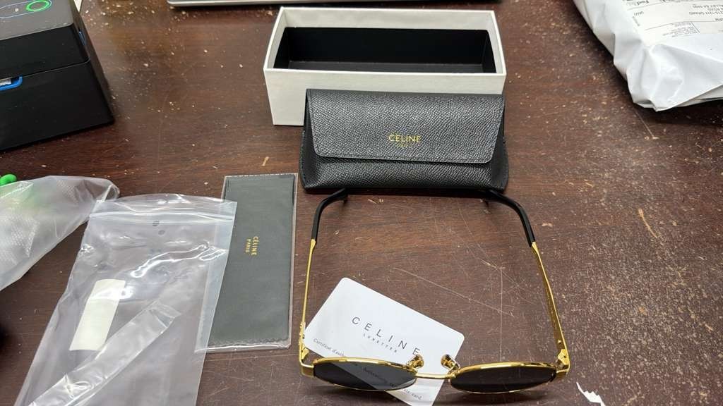 Celine CL40235U 30N Triomphe Metal Oval Sunglasses Gold Green Lens