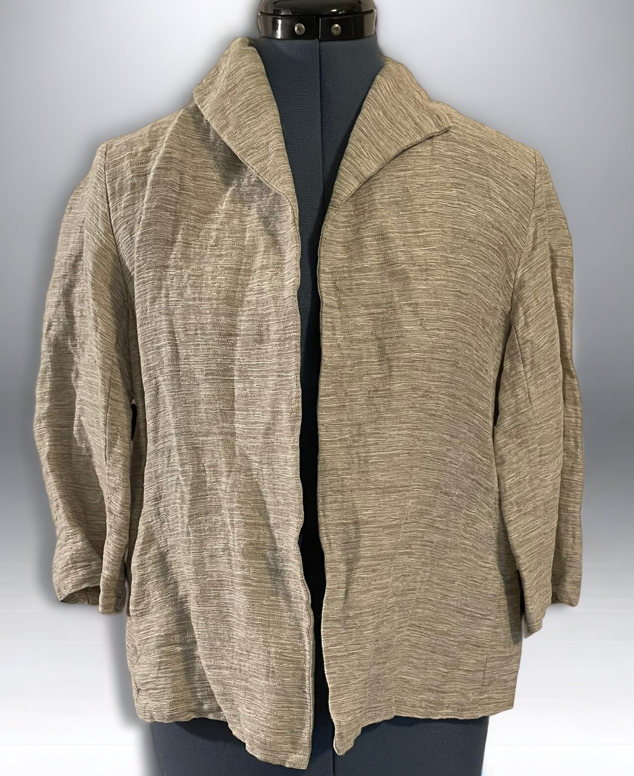 Eileen Fisher Beige Crepe Linen Open Oversized Jacket Italian Yarn Coastal S