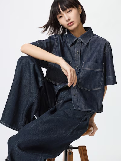 UNIQLO Denim Boxy Shirt Half Sleeve XS-XXL (Japan Size) Women 483877 NWT