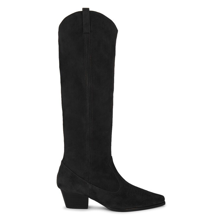 Cowboy Pointed Toe Women’s Real Suede Leather Knee High Long Boots Block Heel