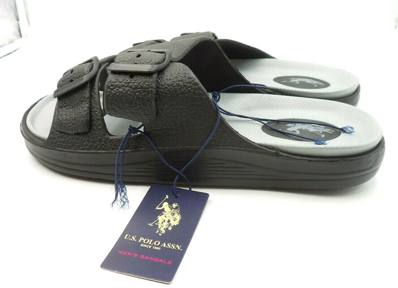 U.S. Polo Assn. Sandals Eco-Friendly Black Grey Buckle Slippers Multiple Sizes