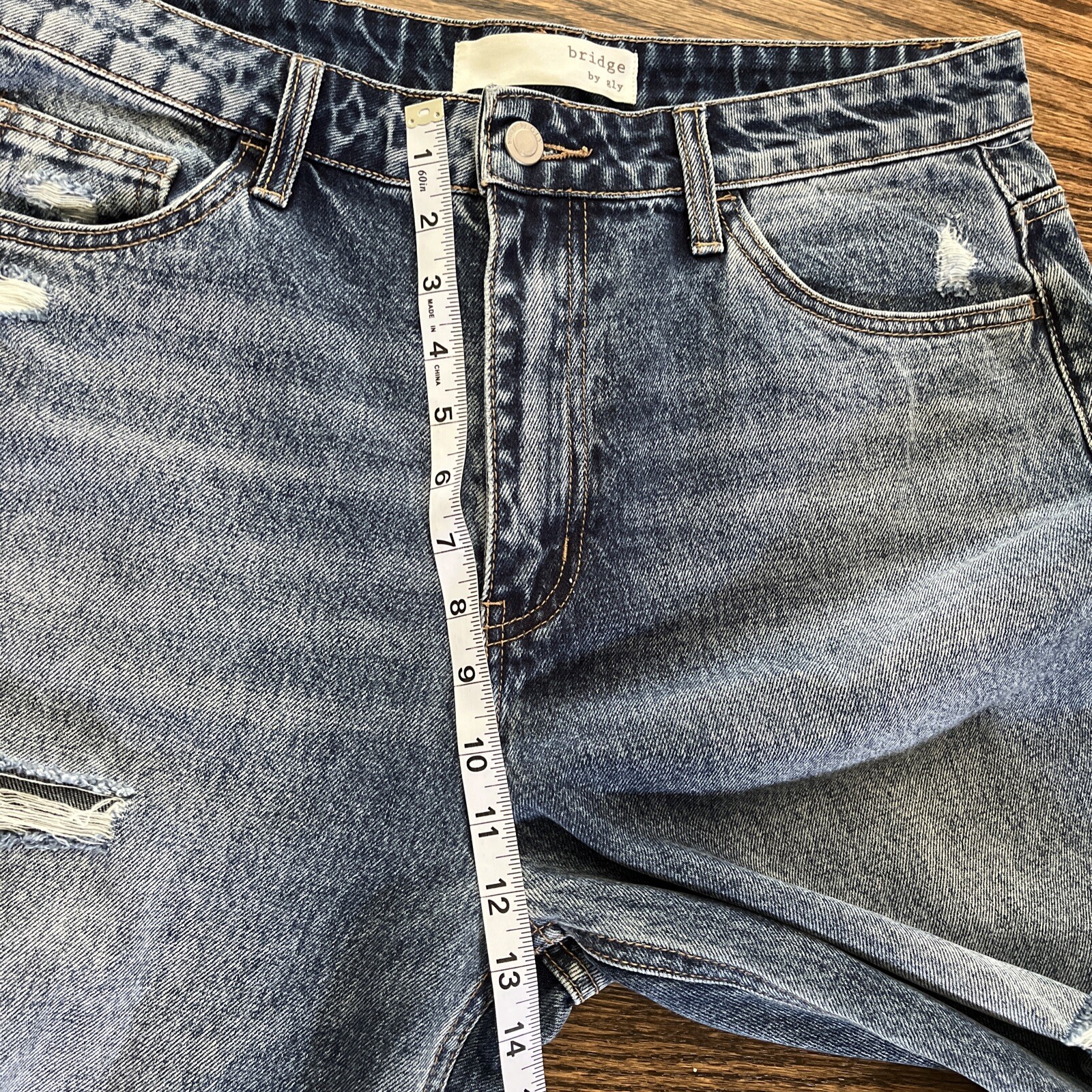 Bridge by Gly Denim Blue Jeans Distressed High Rise Mom Fit 33 X 30