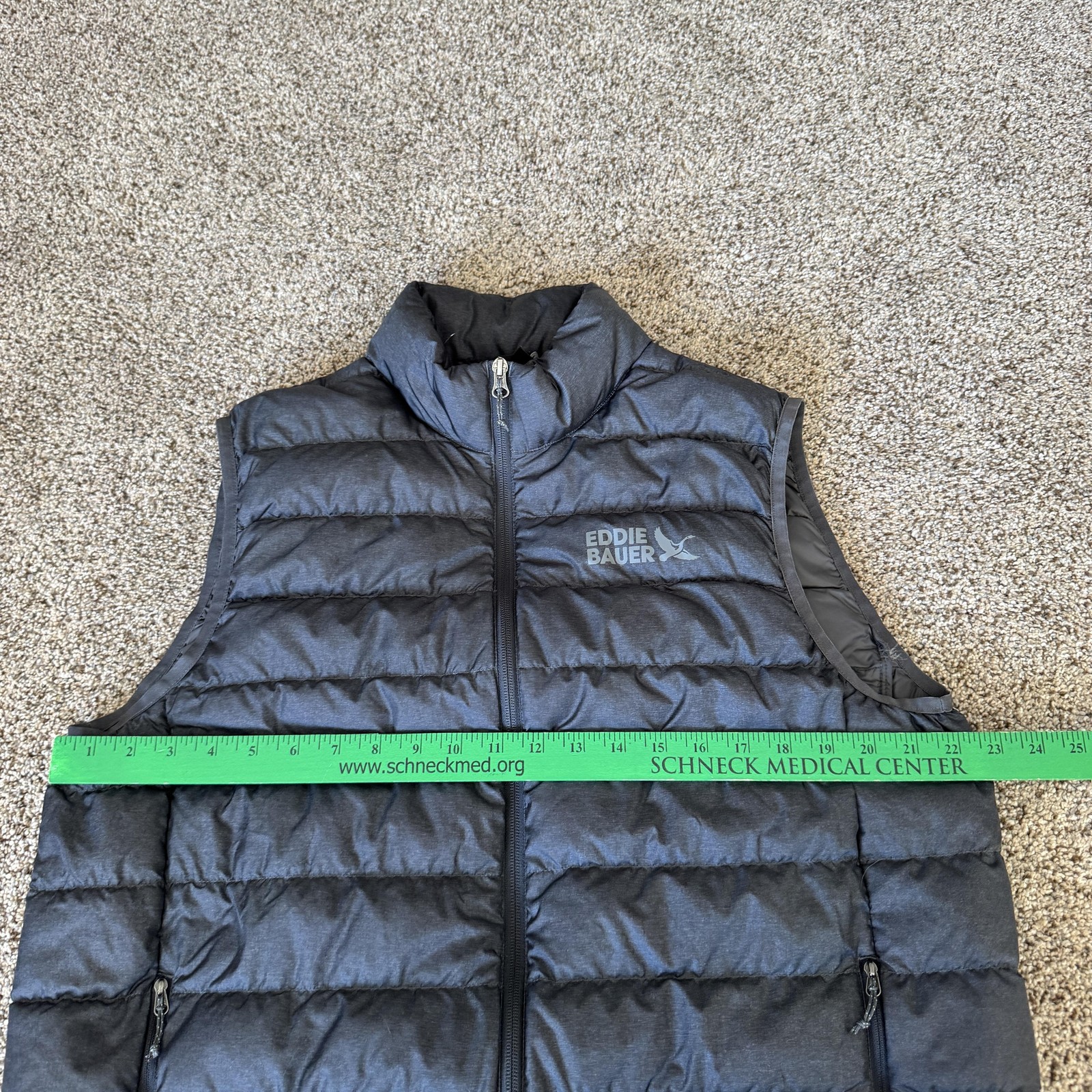 Eddie Bauer Down Vest Mens Large Gray Puffer Quilted 650 Fill Zip Lightweight