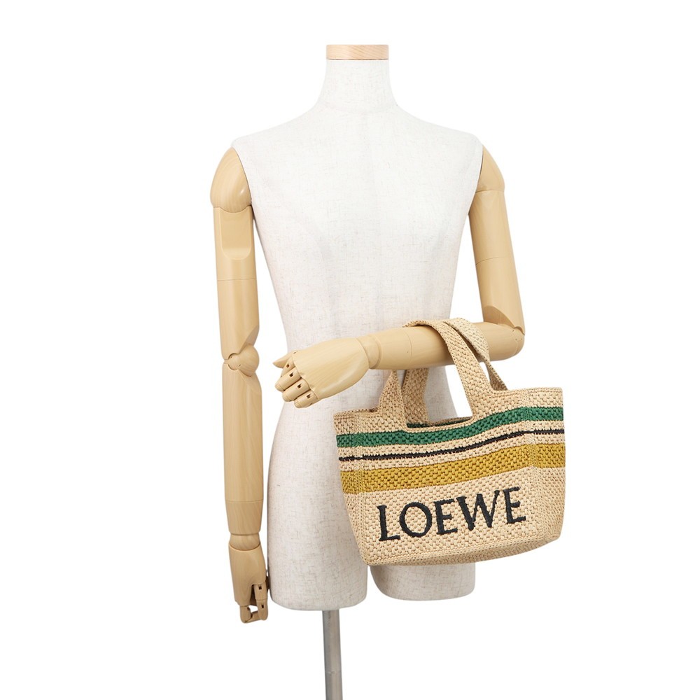 LOEWE Font Tote Small Size Medium Raffia/Leather Beige/Multicolor A685B61X04