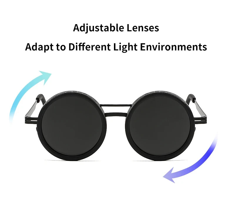 Adjustable Tint Sunglasses, 1-9 Gears Rounded Polarized Glasses with ND Filter