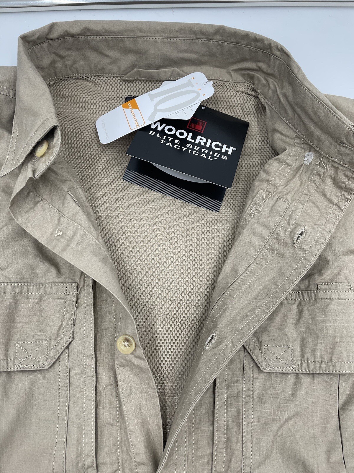 Woolrich Elite Series CCW Men’s Long Sleeve Khaki Operator Shirt Sz L 44912