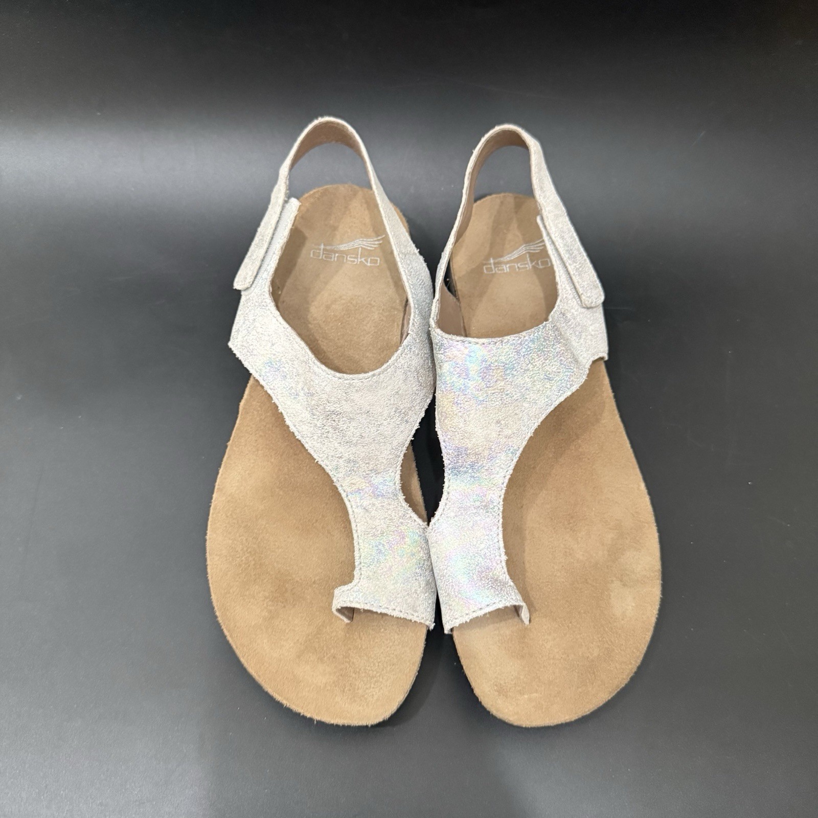 DANSKO Reece Pearl Petrol Iridescent Shimmer Leather Slingback Sandals Size 39