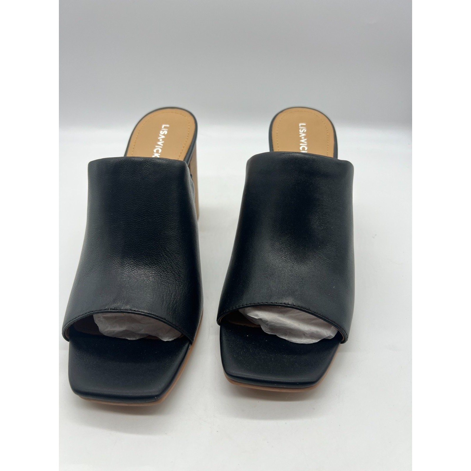 Minimalist Black Mule Sandals Square Toe Block Heel Slip On Womens 11