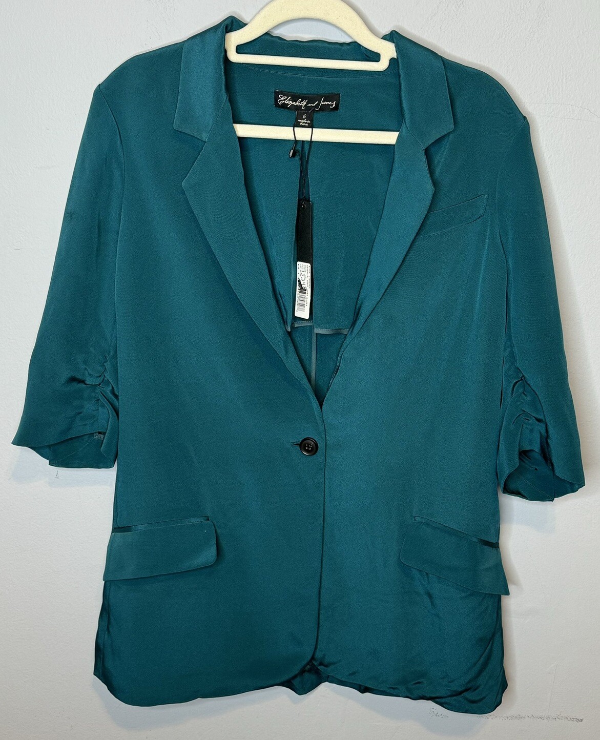 Elizabeth And James Essential Crepe Blazer Size 6 Silk 1/2 Sleeve Womens Teal