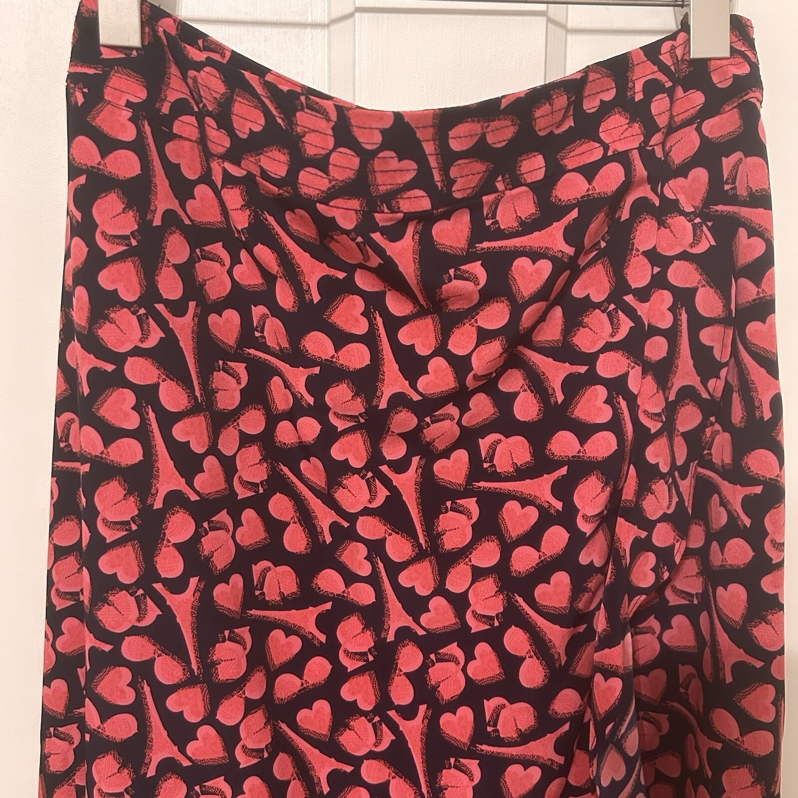 Karl Lagerfeld Paris Logo Heart Print Faux Wrap Ruffle Midi Skirt Sz 6
