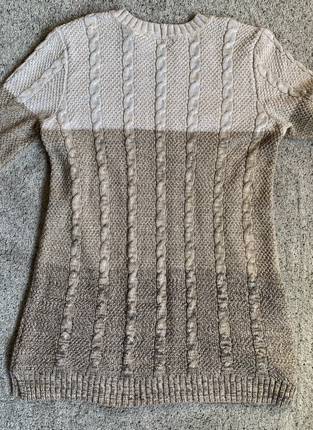 Jeanne Pierre Womens Cable Knit Long Sleeve Tan Long Sweater With Pockets SMALL