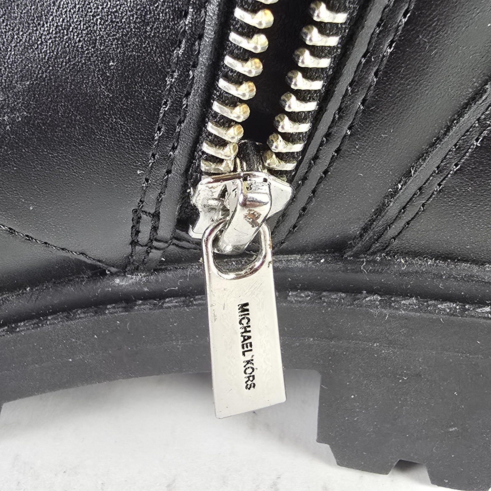 MK Michael Kors Alistair Glitter Combat Boot Black Bling 6M Zipper and Lace Up