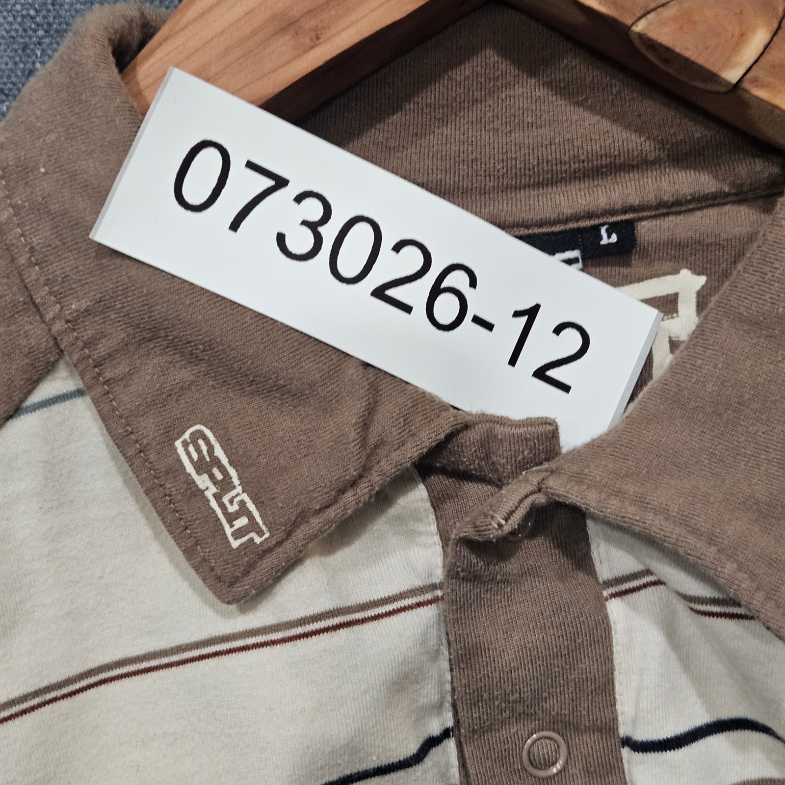 Split Skater Polo Shirt Mens Large Brown Cream Striped Raglan Y2K Streetwear