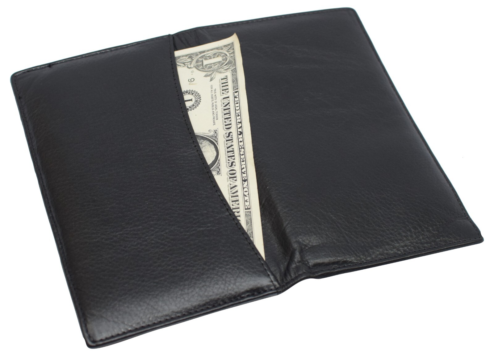 Black Genuine Leather Long Bifold ID Credit Card Money Holder Wallet Organizer.