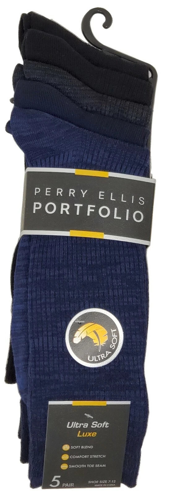 Insane Deal – 5 Pairs – Perry Ellis Men’s SOFT Crew Dress Socks Blue / Black