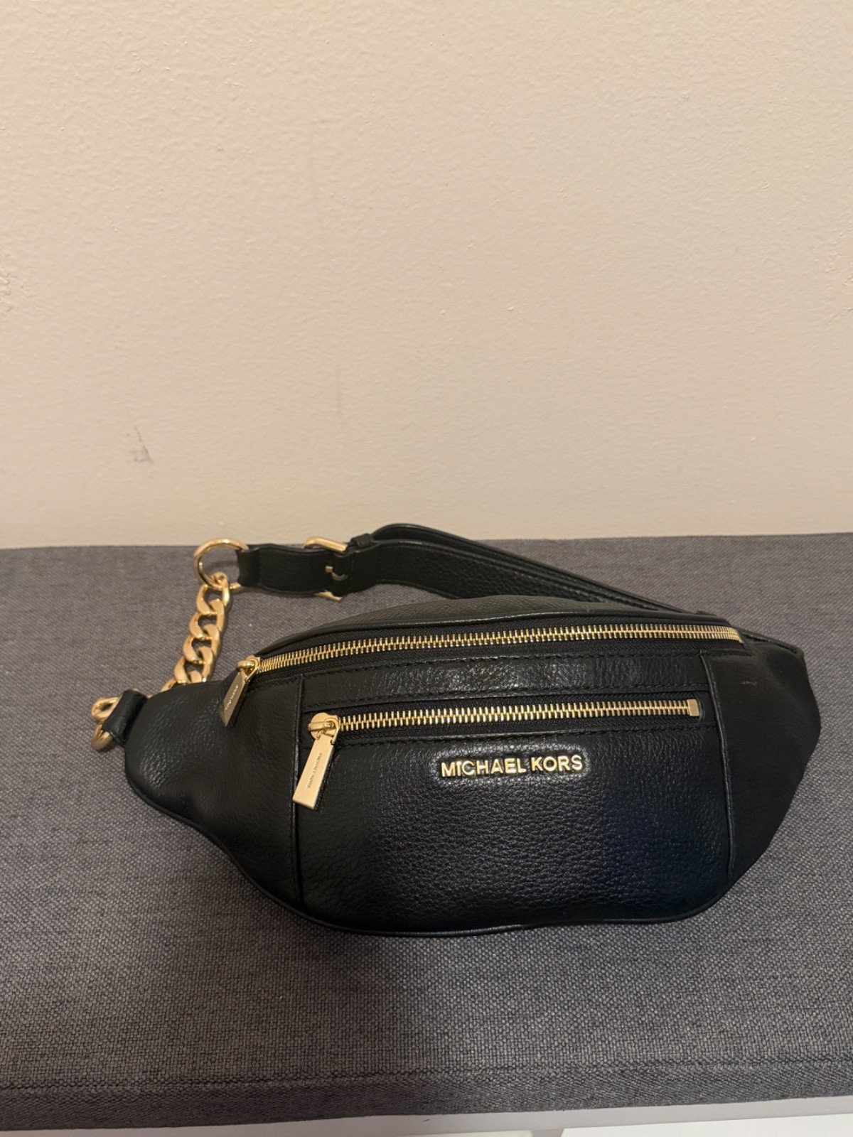 Michael Kors Mott Convertible Belt Bag Black Leather Gold Hardware