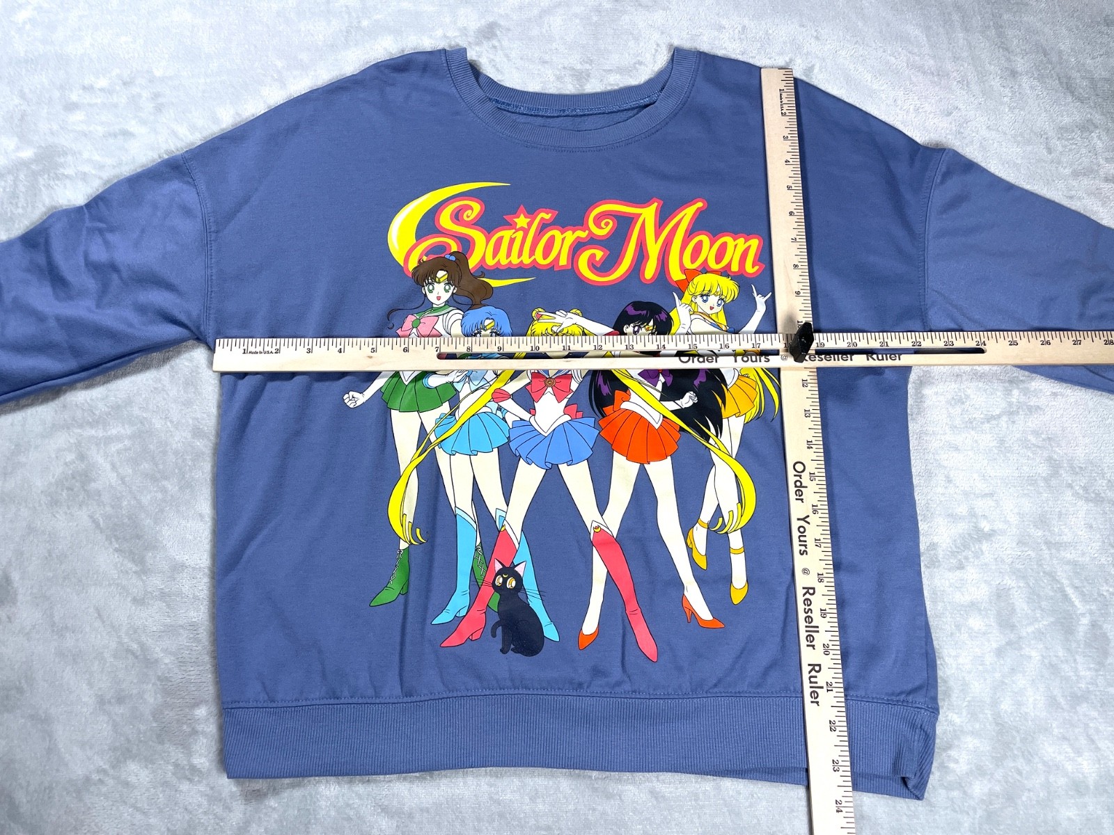 Sailor Moon Sweatshirt Women L Blue Crewneck Graphic Anime Manga Toei Animation