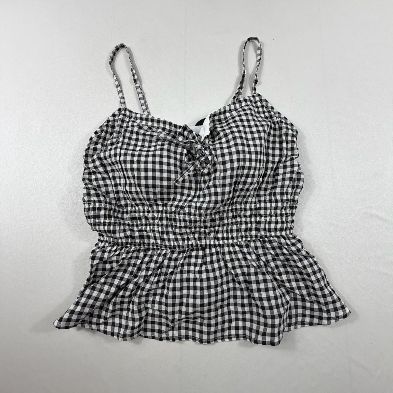 Klassy Milkmaid Cami Tank Black and White Gingham Peplum Top